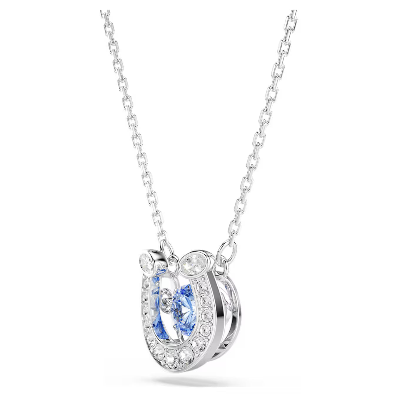 Symbolica pendant Round cut, Pavé, Horseshoe, Blue, Rhodium plated 5746562