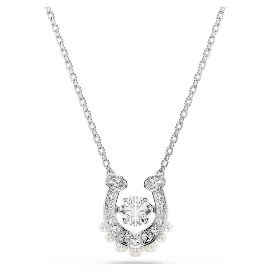 Symbolica pendant Crystal pearl, Round cut, Pavé, Horseshoe, White, Rhodium plated 5736972