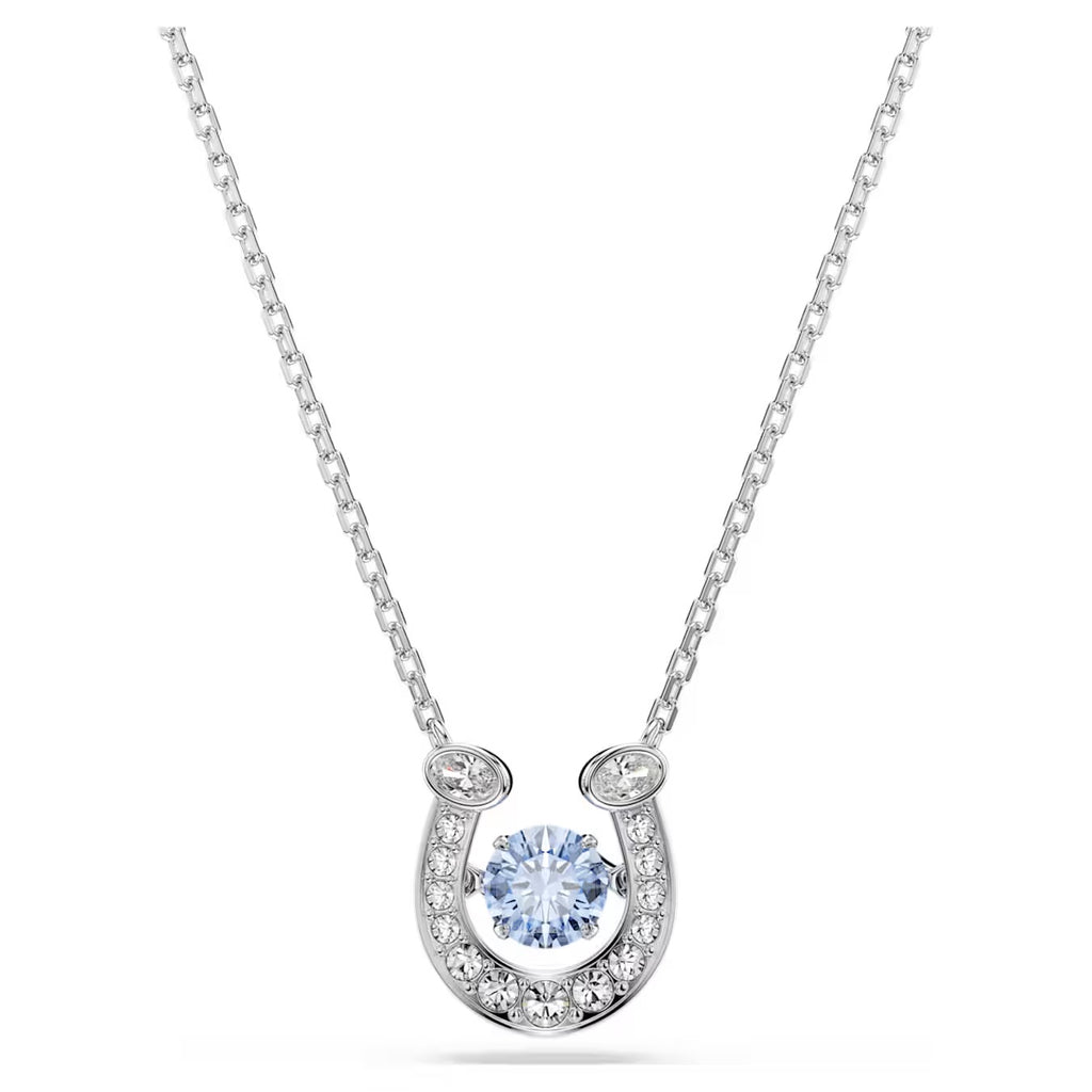 Symbolica pendant Round cut, Pavé, Horseshoe, Blue, Rhodium plated 5746562
