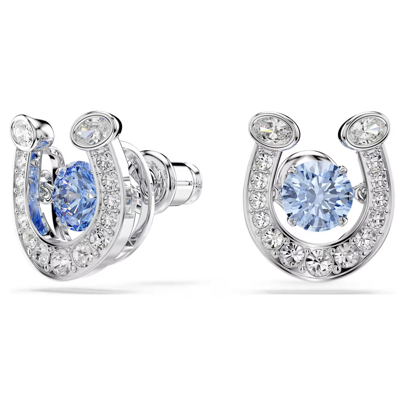 Symbolica stud earrings Round cut, Pavé, Horseshoe, Blue, Rhodium plated 5746563