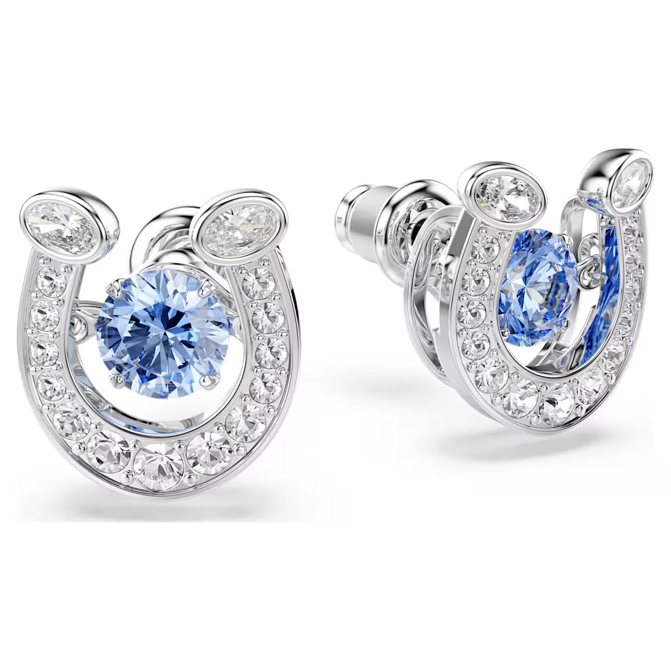 Symbolica stud earrings Round cut, Pavé, Horseshoe, Blue, Rhodium plated 5746563