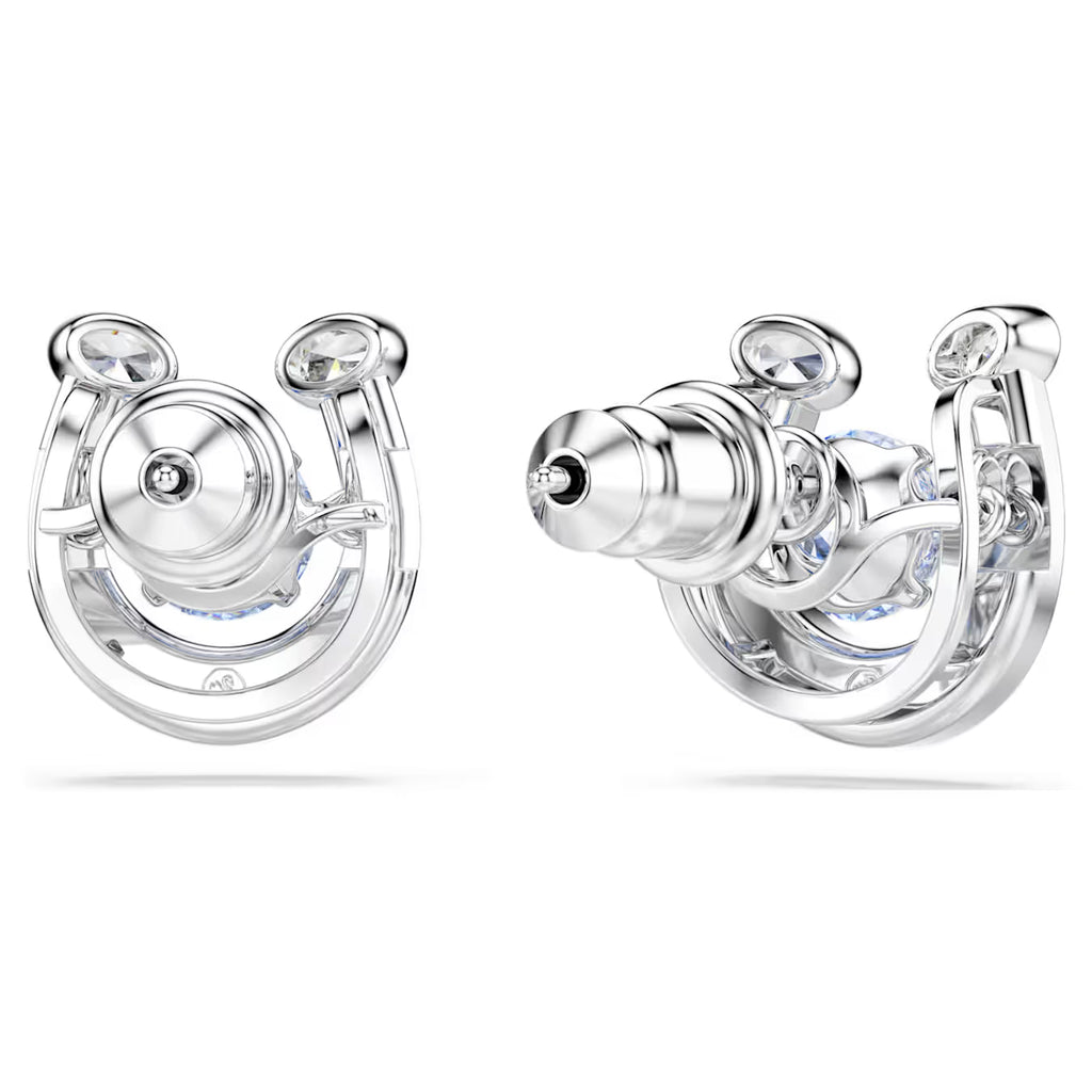 Symbolica stud earrings Round cut, Pavé, Horseshoe, Blue, Rhodium plated 5746563