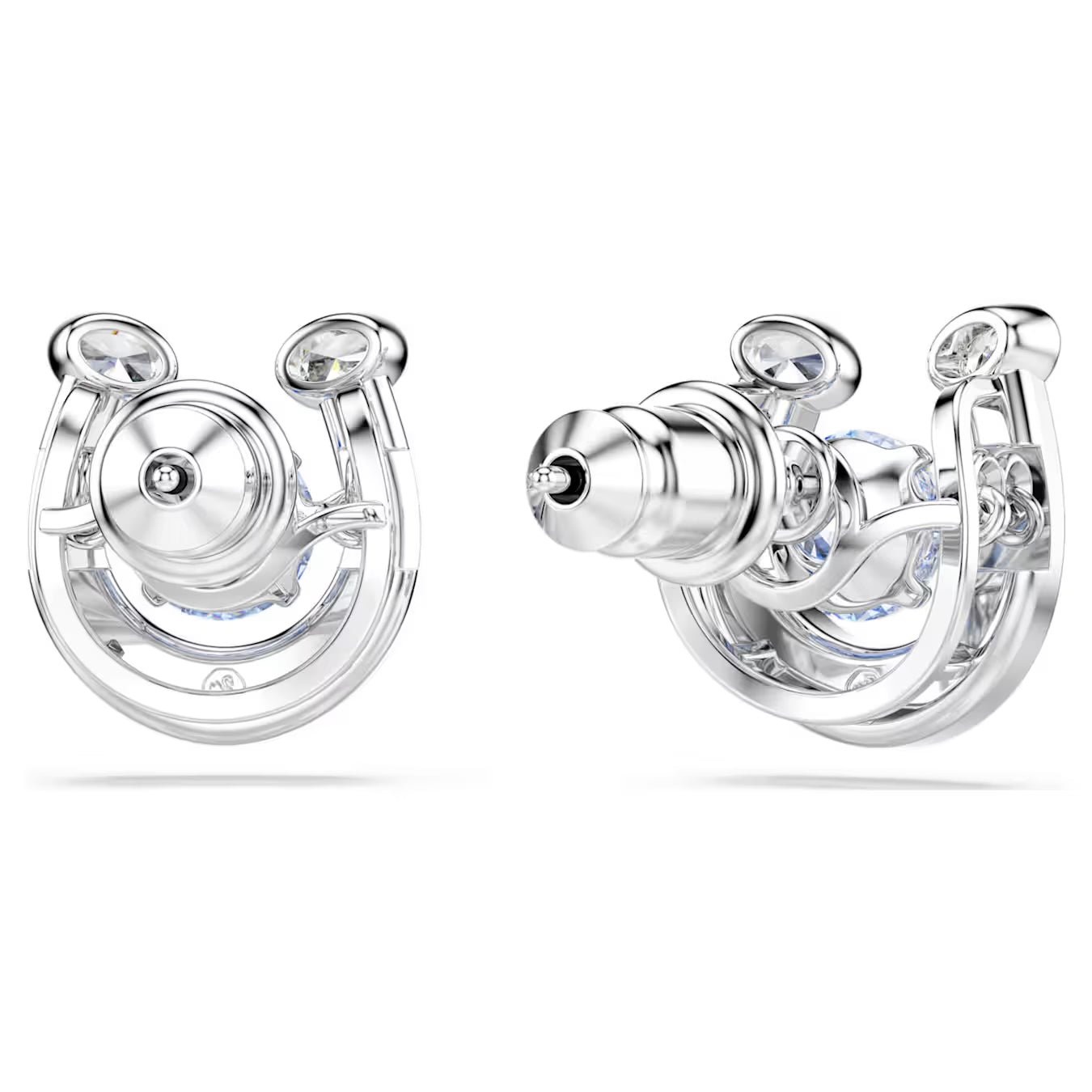Symbolica stud earrings Round cut, Pavé, Horseshoe, Blue, Rhodium plated 5746563