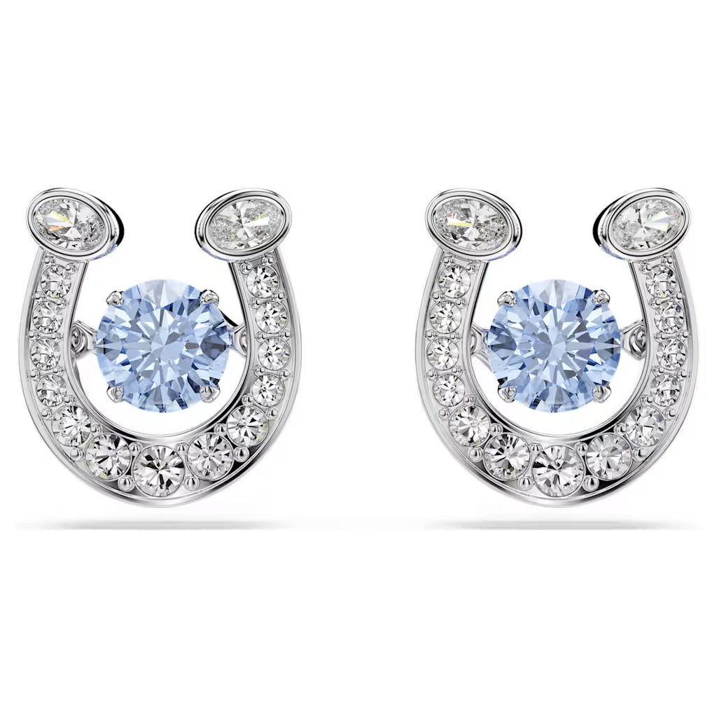 Symbolica stud earrings Round cut, Pavé, Horseshoe, Blue, Rhodium plated 5746563