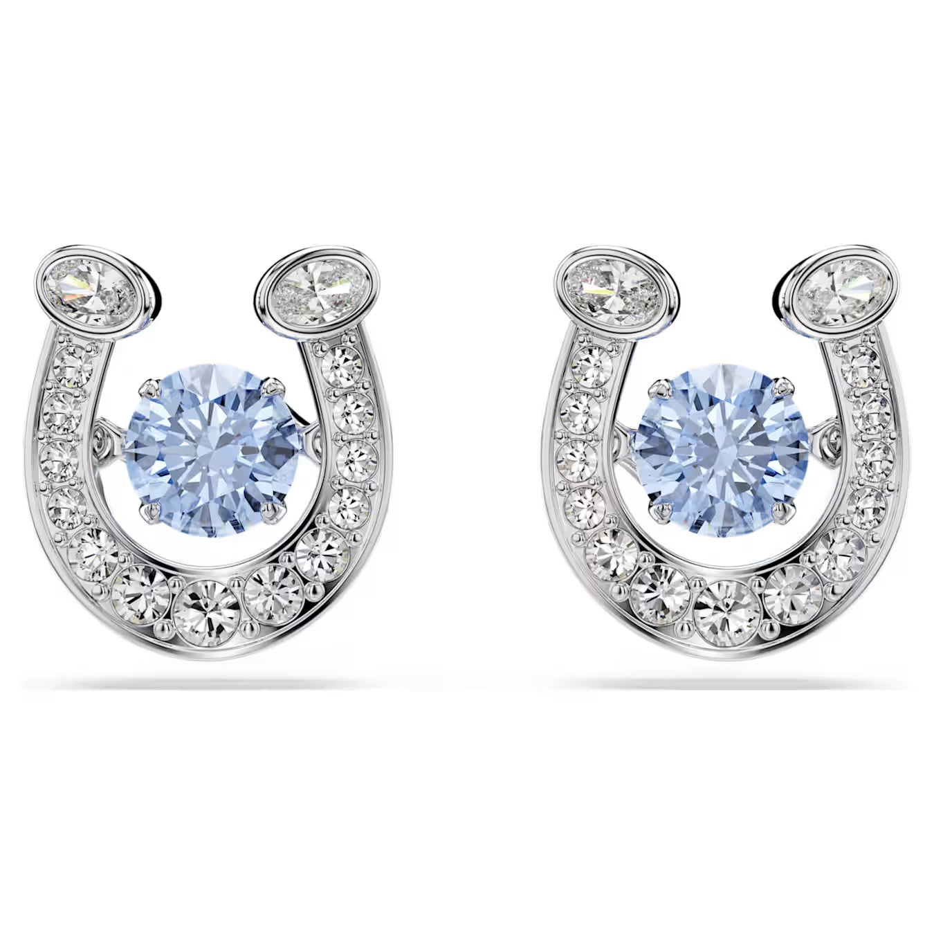 Symbolica stud earrings Round cut, Pavé, Horseshoe, Blue, Rhodium plated 5746563