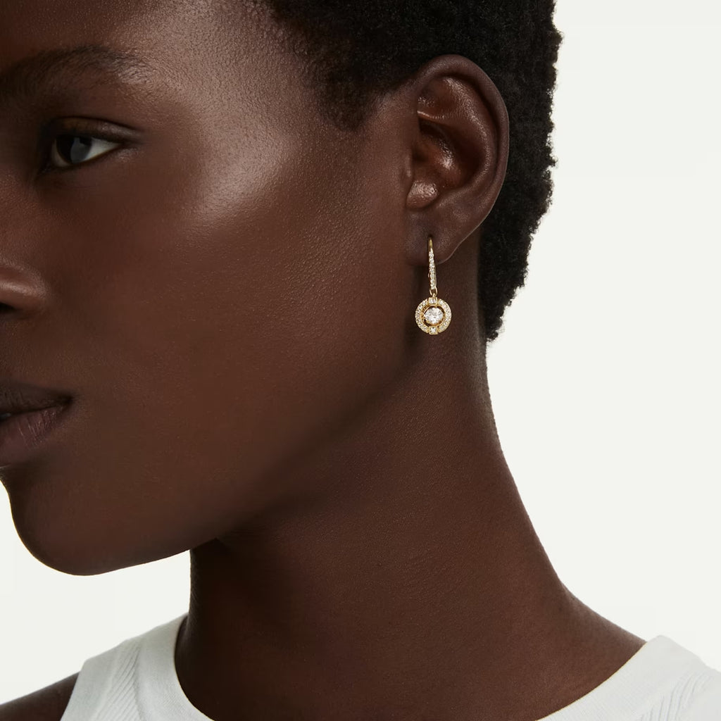 Una Angelic Drop Earrings (Round Cut, White, 18K Gold Finish). 5758095