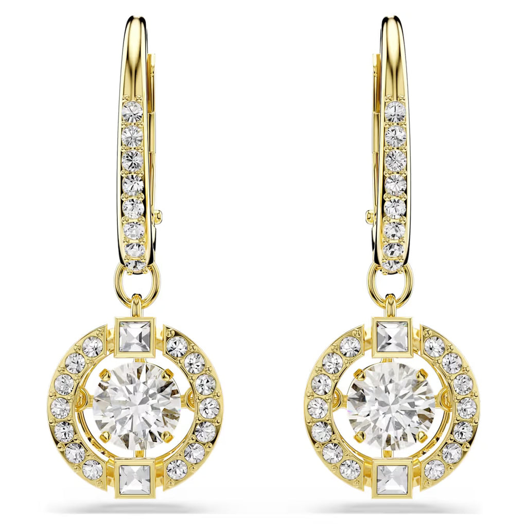 Una Angelic Drop Earrings (Round Cut, White, 18K Gold Finish). 5758095