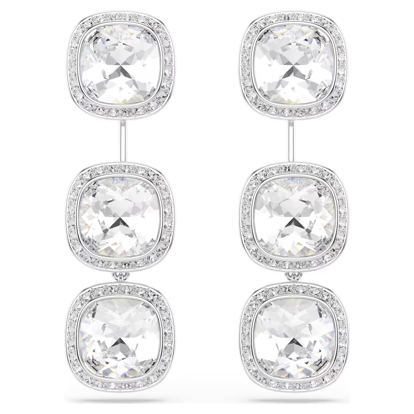 Una Angelic Cushion-Cut Earrings (White, Rhodium Plated) 5754342
