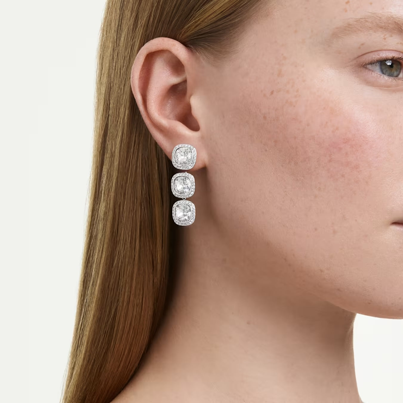 Una Angelic Cushion-Cut Earrings (White, Rhodium Plated) 5754342