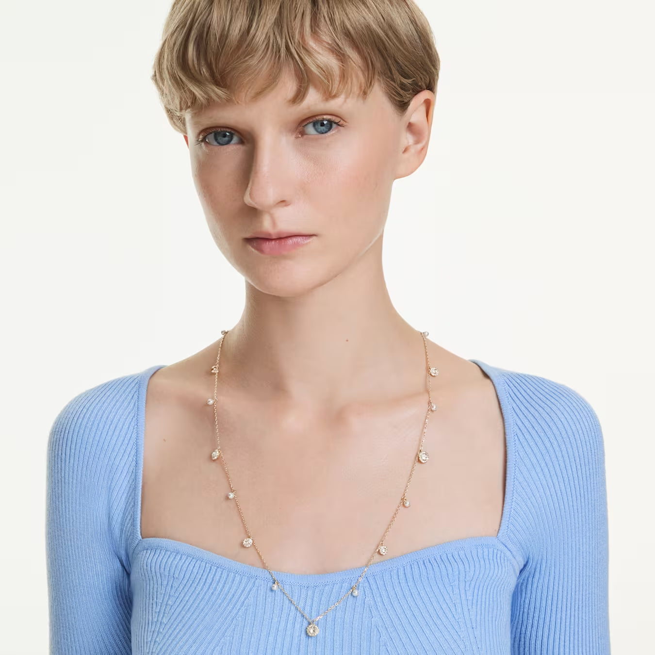Una Angelic strandage Crystal pearl, Round cut, White, Gold-tone plated 5742380