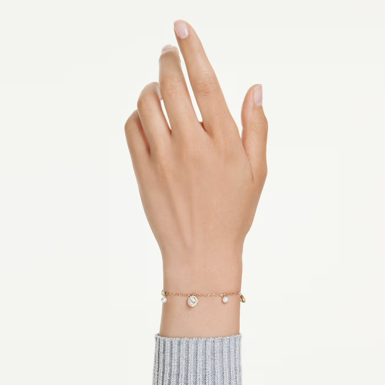 Una Angelic strandage Crystal pearl, Round cut, White, Gold-tone plated 5742380