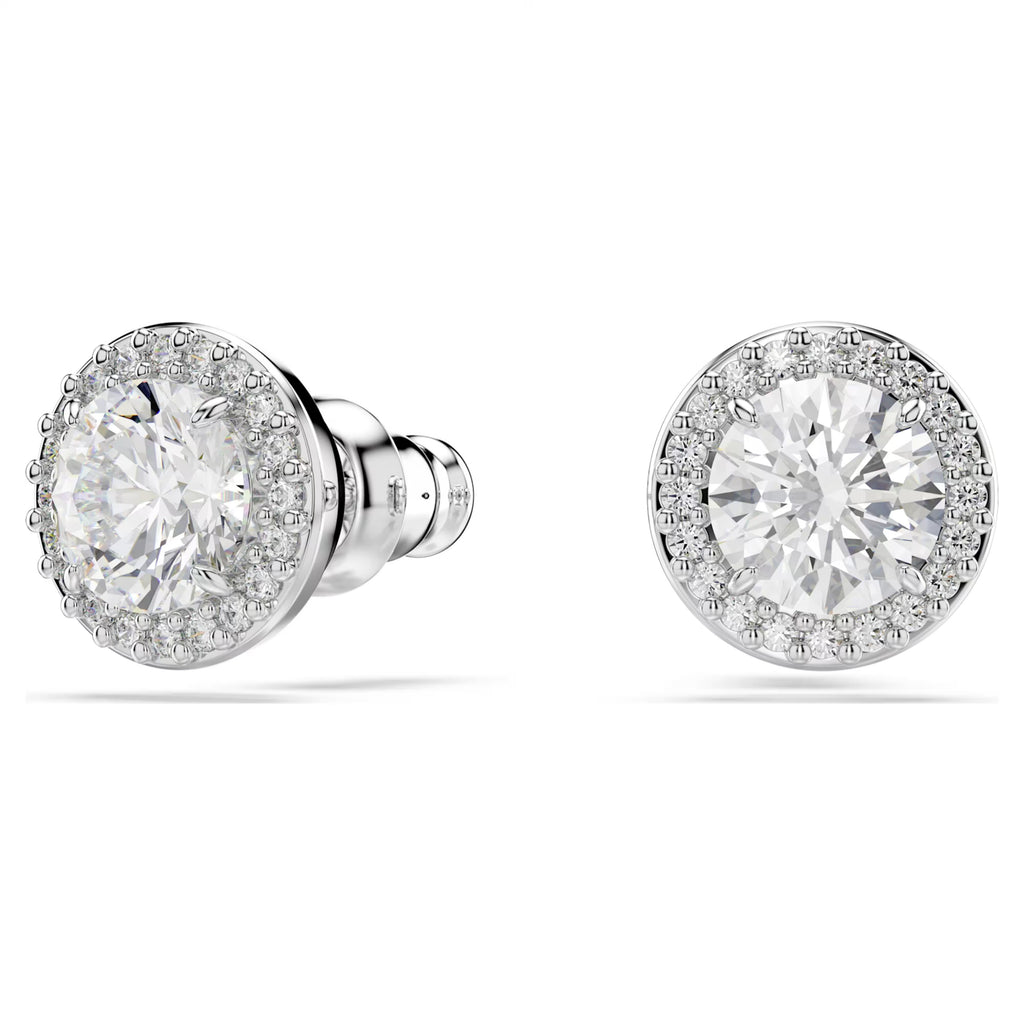 Una Angelic stud earrings Round cut, Pavé, White, Rhodium plated 5636269