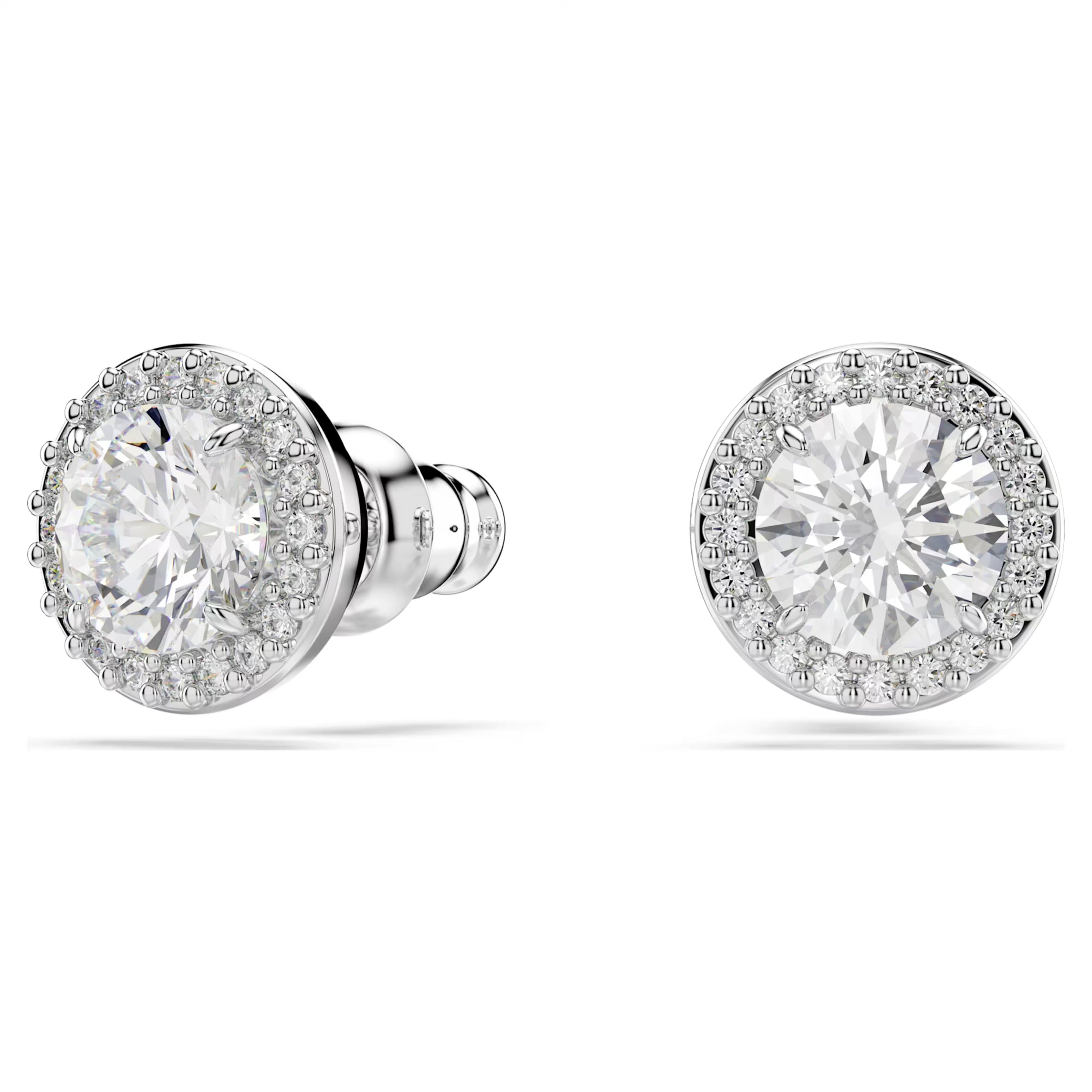 Una Angelic stud earrings Round cut, Pavé, White, Rhodium plated 5636269