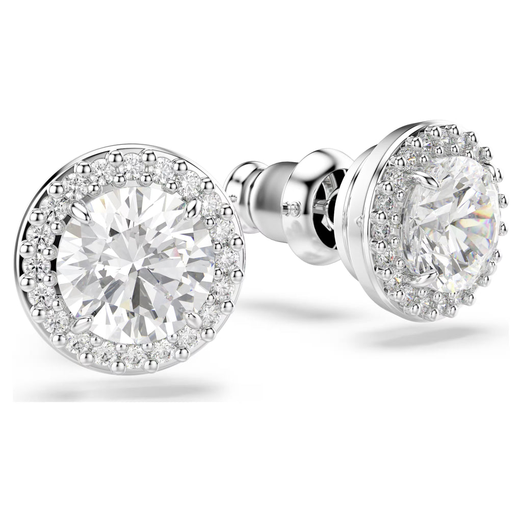 Una Angelic stud earrings Round cut, Pavé, White, Rhodium plated 5636269