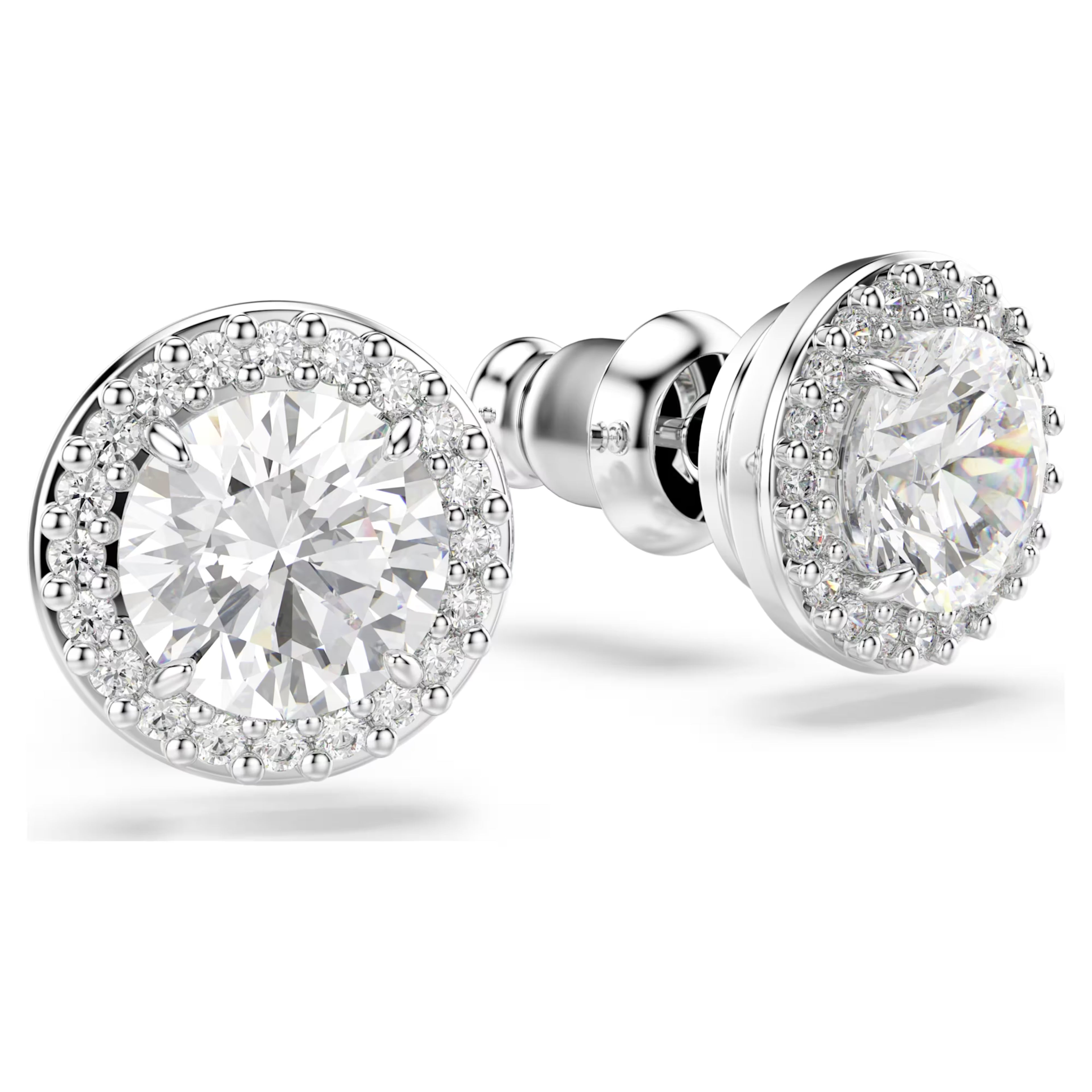Una Angelic stud earrings Round cut, Pavé, White, Rhodium plated 5636269