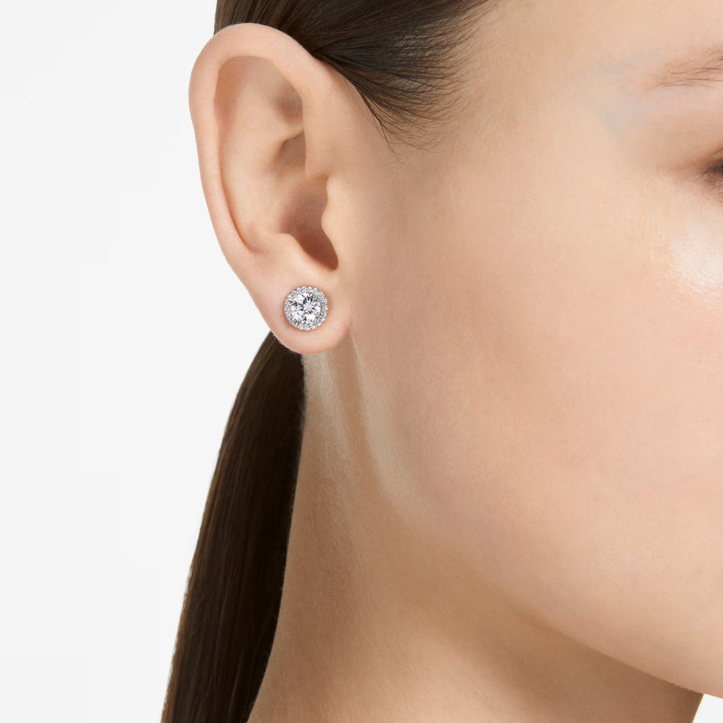 Una Angelic stud earrings Round cut, Pavé, White, Rhodium plated 5636269