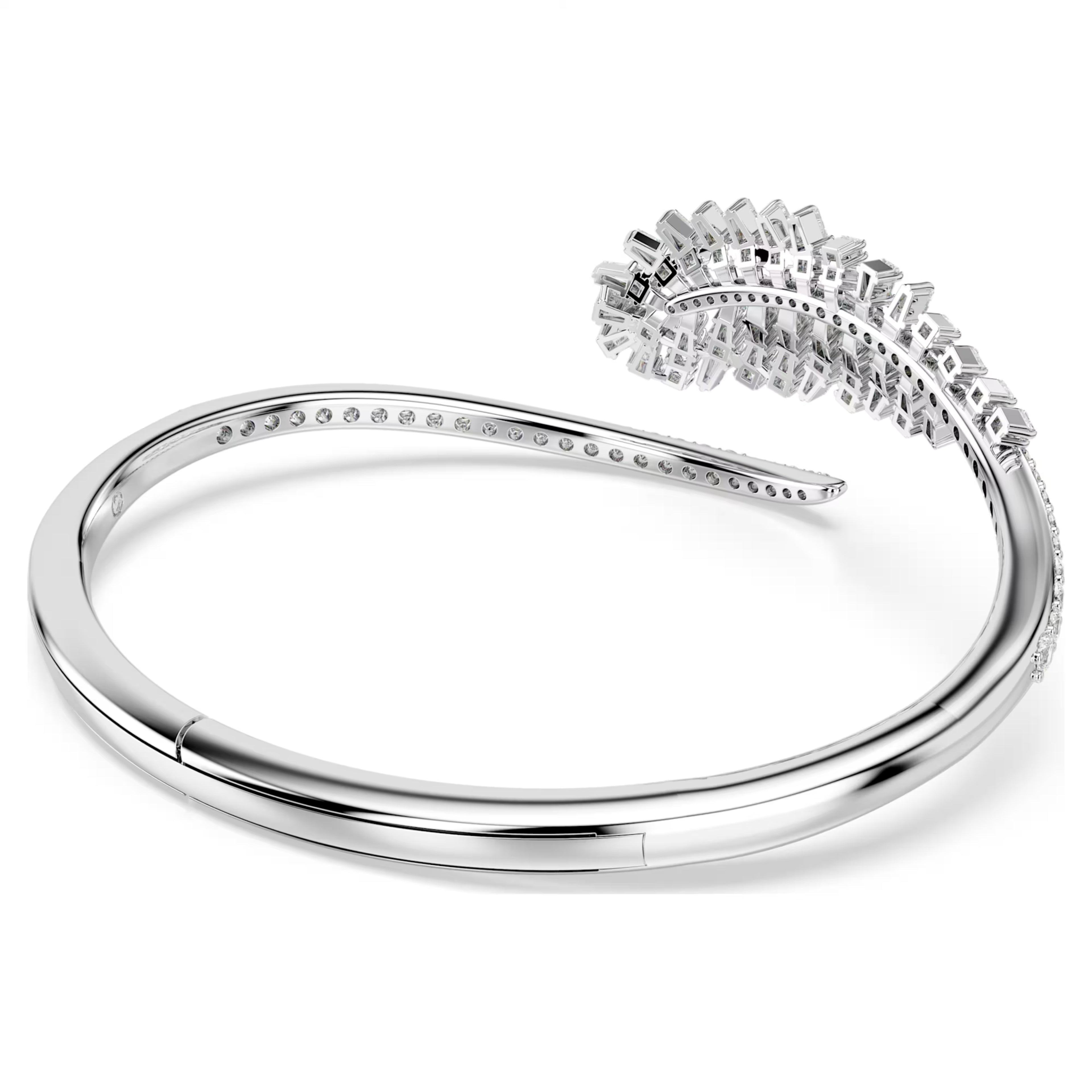 Vienna Feather Open Bangle (Mixed Cuts, White, Rhodium Plated, Size M) 5754275
