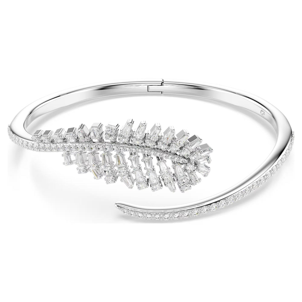 Vienna Feather Open Bangle (Mixed Cuts, White, Rhodium Plated, Size S) 5754274