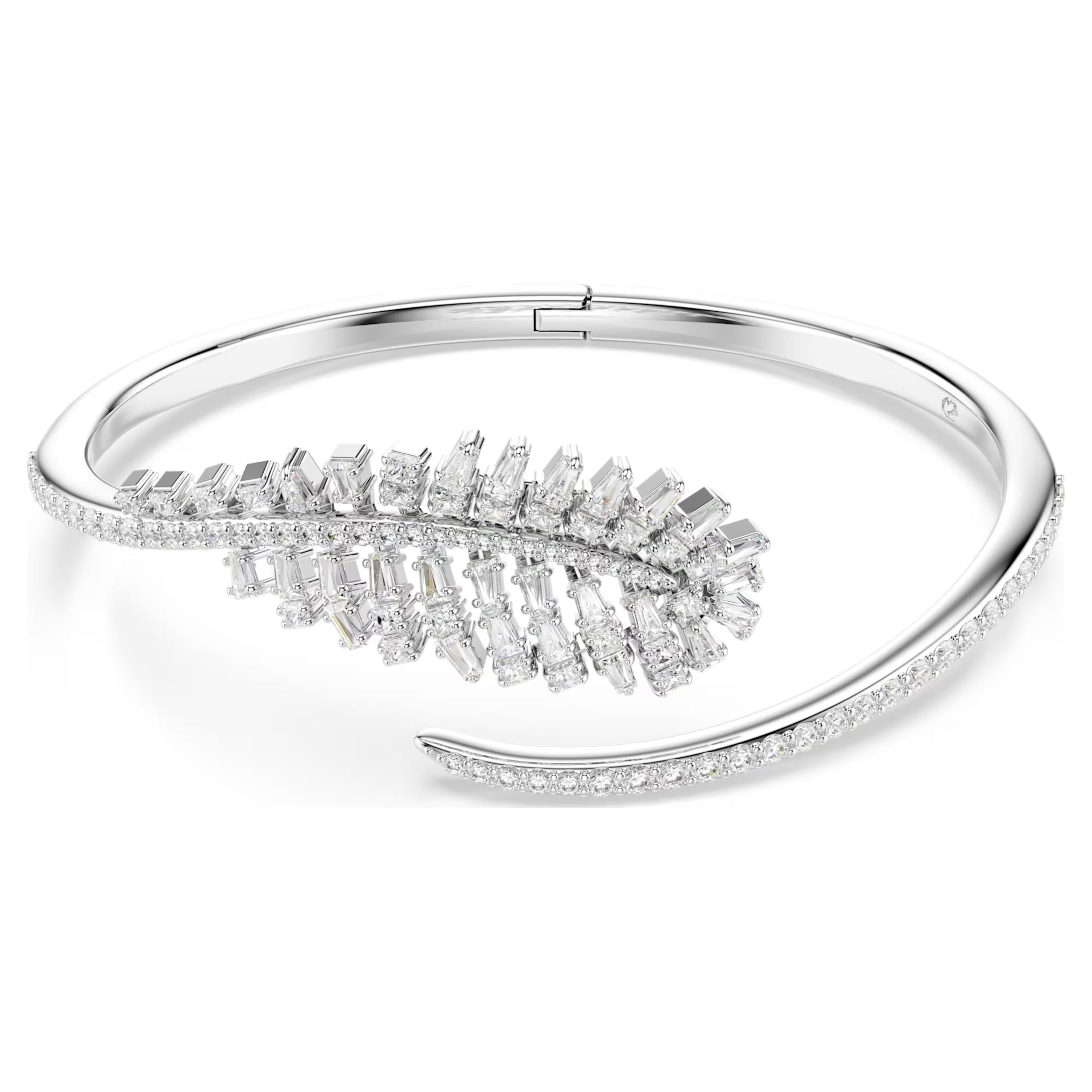 Vienna Feather Open Bangle (Mixed Cuts, White, Rhodium Plated, Size S) 5754274