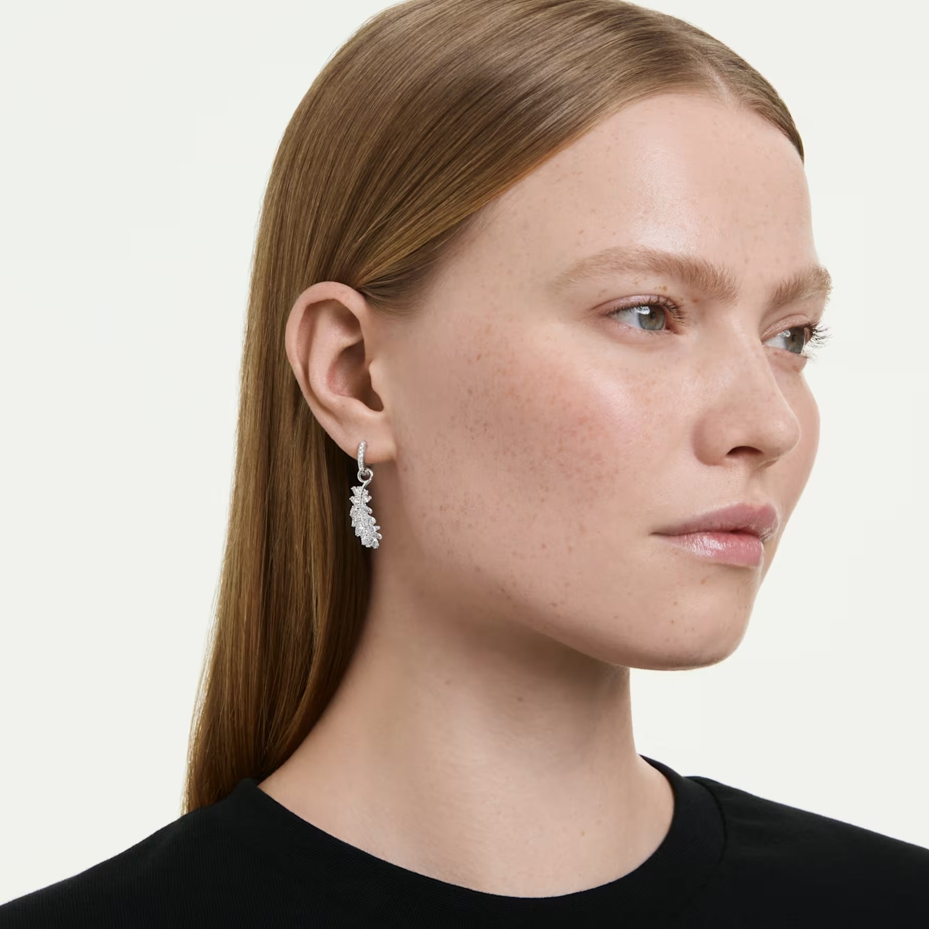 Vienna Feather Earrings (Mixed Cuts, White, Rhodium Plated) 5754272