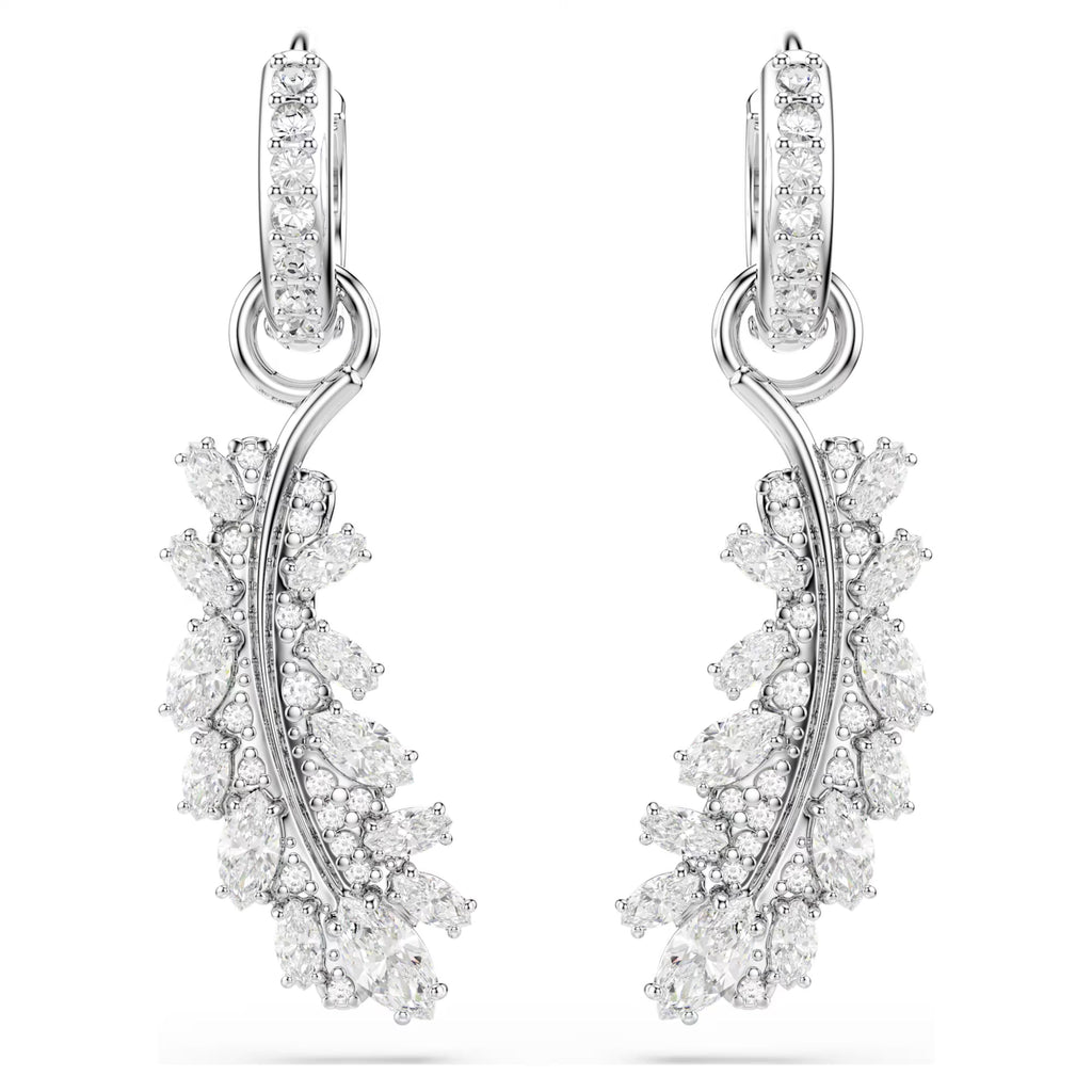 Vienna Feather Earrings (Mixed Cuts, White, Rhodium Plated) 5754272