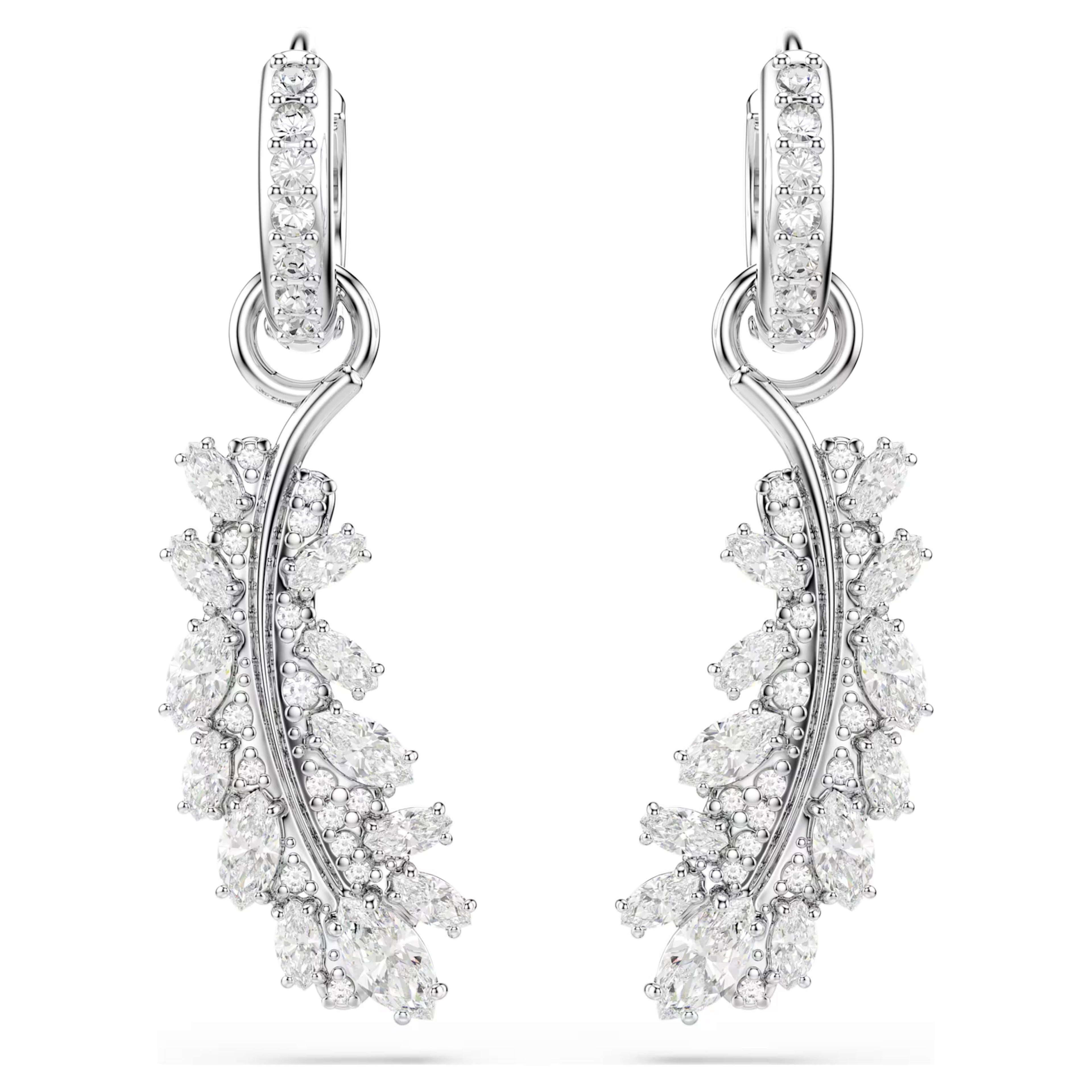 Vienna Feather Earrings (Mixed Cuts, White, Rhodium Plated) 5754272