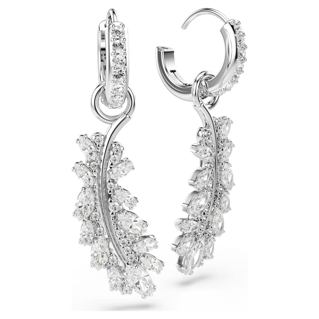 Vienna Feather Earrings (Mixed Cuts, White, Rhodium Plated) 5754272