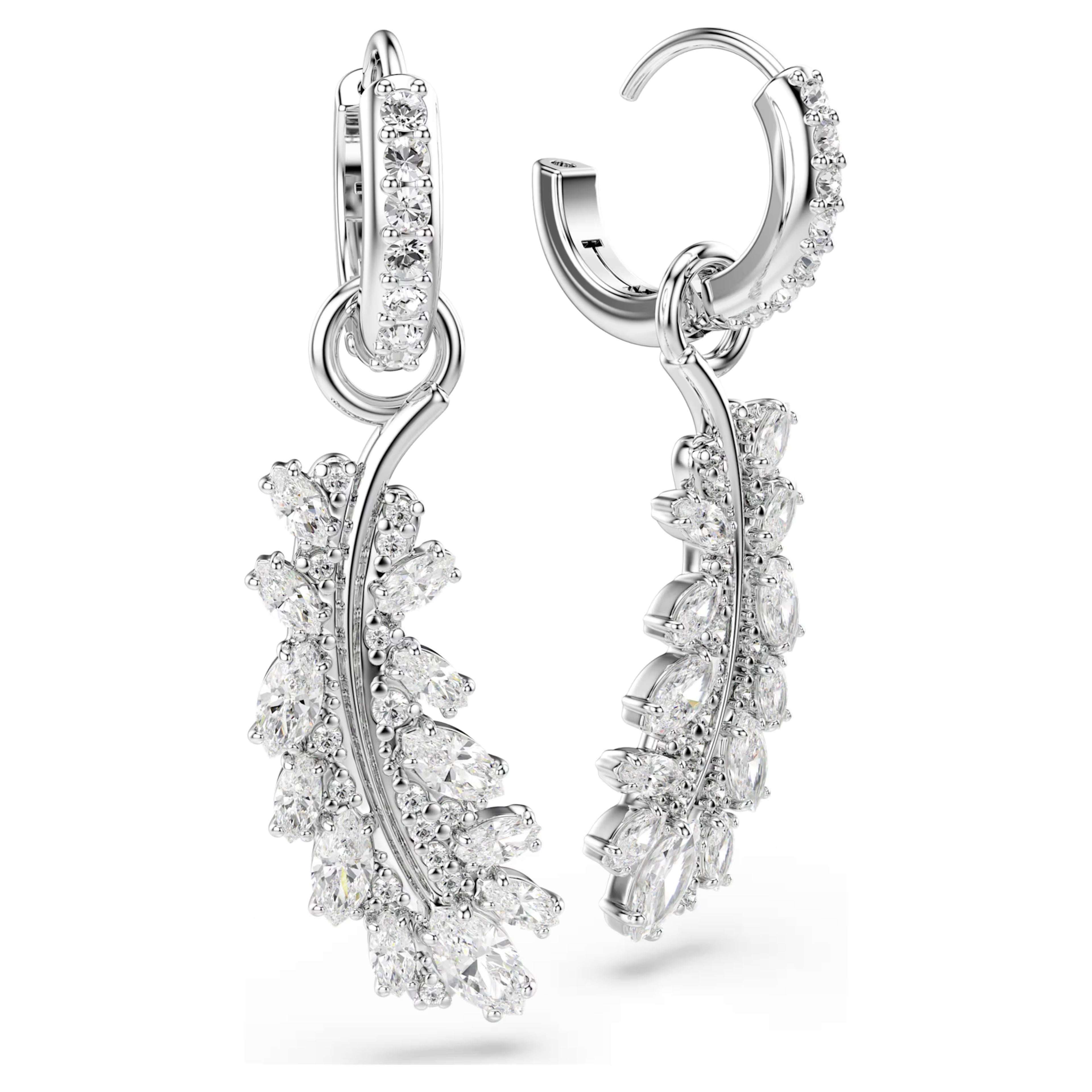 Vienna Feather Earrings (Mixed Cuts, White, Rhodium Plated) 5754272