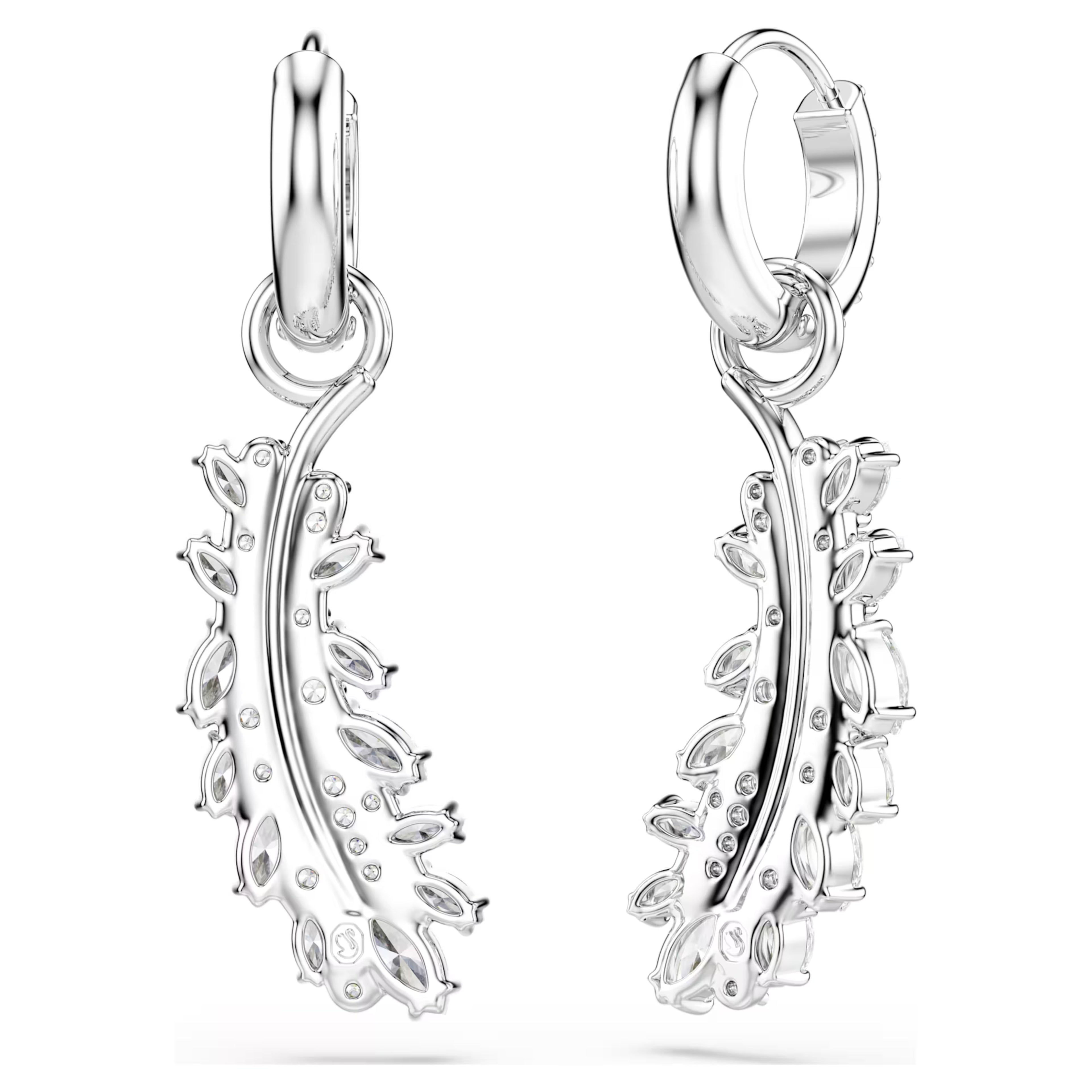 Vienna Feather Earrings (Mixed Cuts, White, Rhodium Plated) 5754272