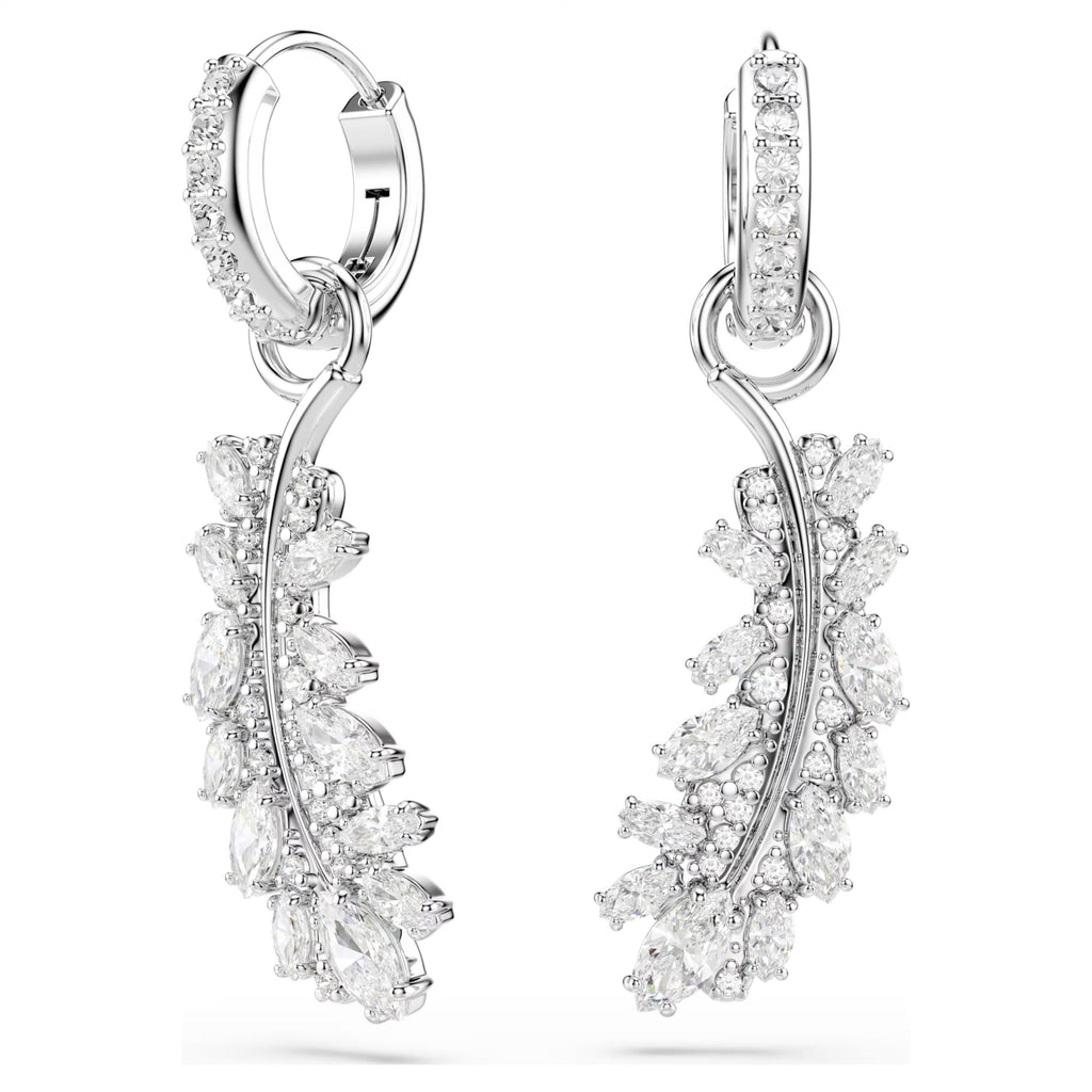 Vienna Feather Earrings (Mixed Cuts, White, Rhodium Plated) 5754272