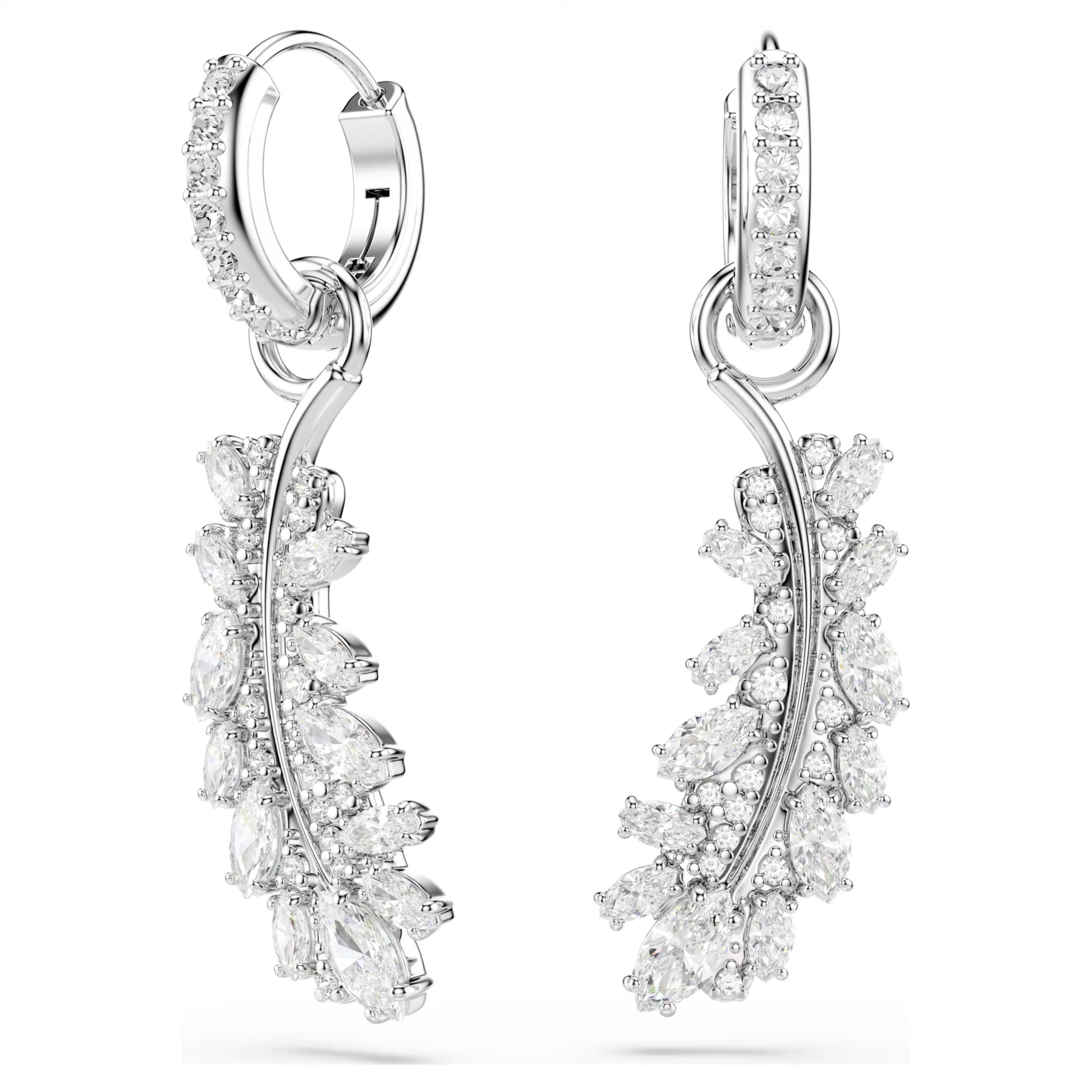 Vienna Feather Earrings (Mixed Cuts, White, Rhodium Plated) 5754272
