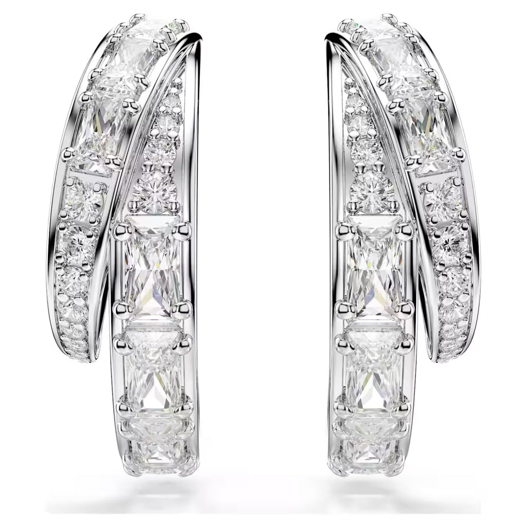 Vienna Hoop Earrings (Mixed Cuts, White, Rhodium Plated) 5749069
