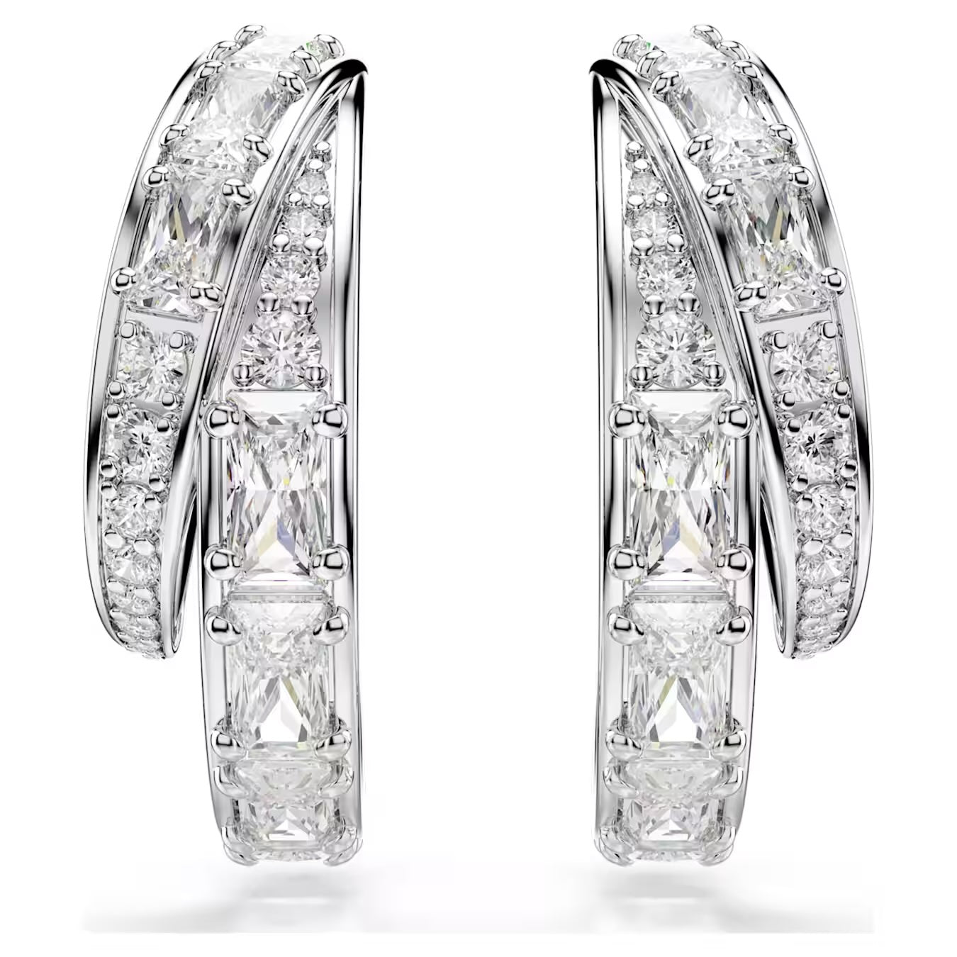 Vienna Hoop Earrings (Mixed Cuts, White, Rhodium Plated) 5749069