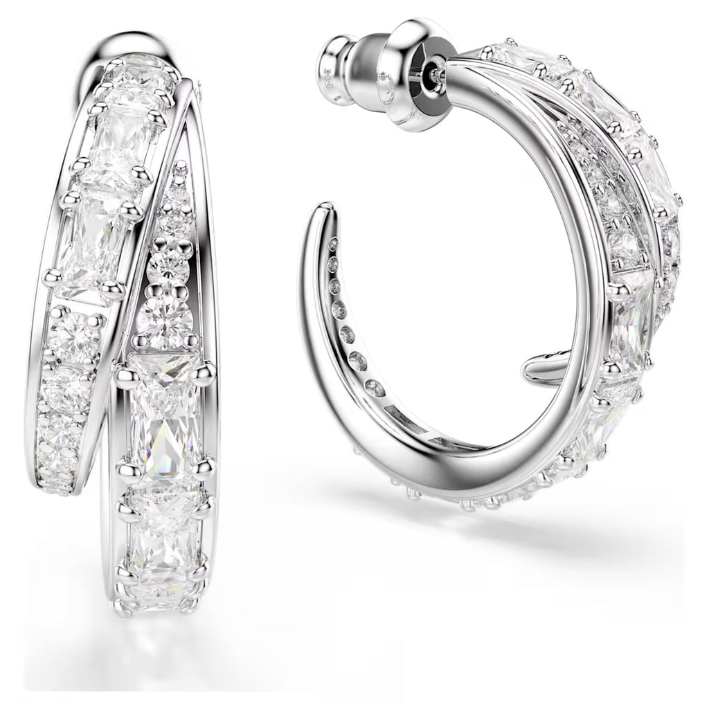 Vienna Hoop Earrings (Mixed Cuts, White, Rhodium Plated) 5749069