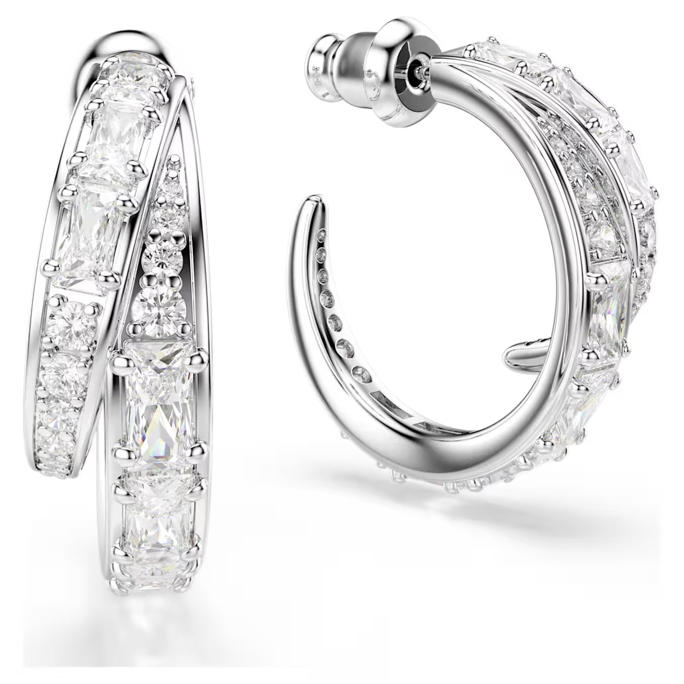 Vienna Hoop Earrings (Mixed Cuts, White, Rhodium Plated) 5749069