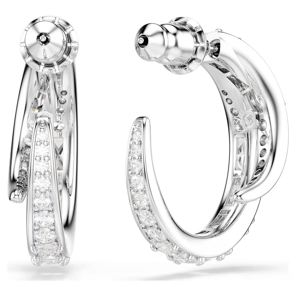 Vienna Hoop Earrings (Mixed Cuts, White, Rhodium Plated) 5749069