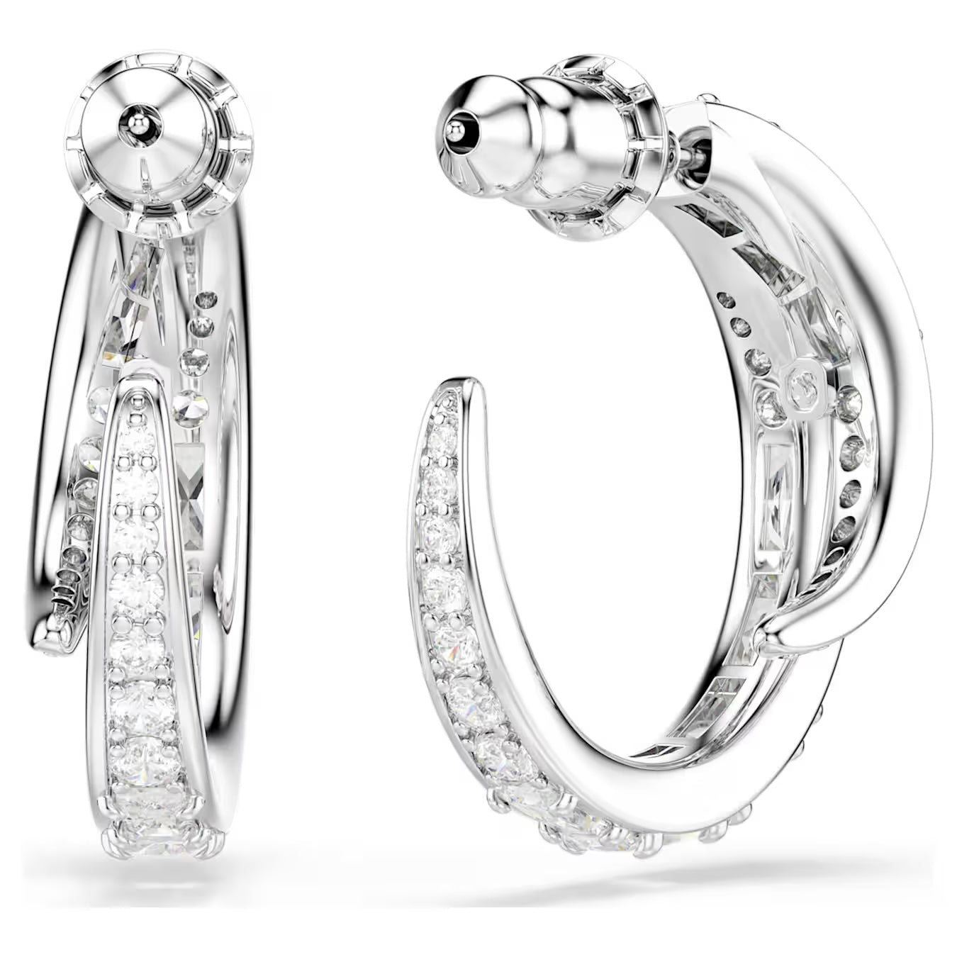 Vienna Hoop Earrings (Mixed Cuts, White, Rhodium Plated) 5749069