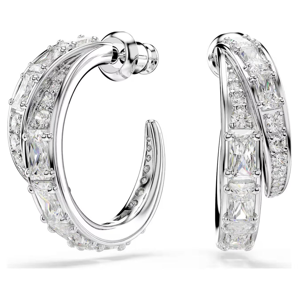 Vienna Hoop Earrings (Mixed Cuts, White, Rhodium Plated) 5749069