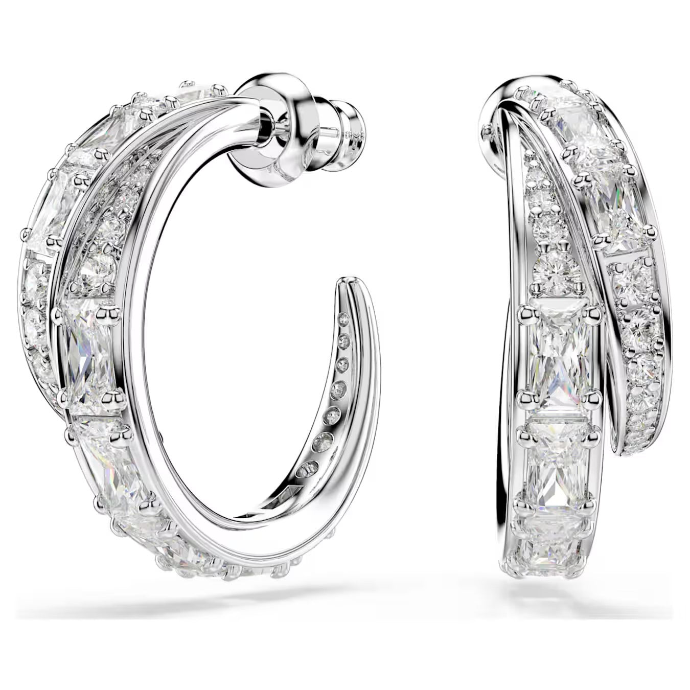 Vienna Hoop Earrings (Mixed Cuts, White, Rhodium Plated) 5749069