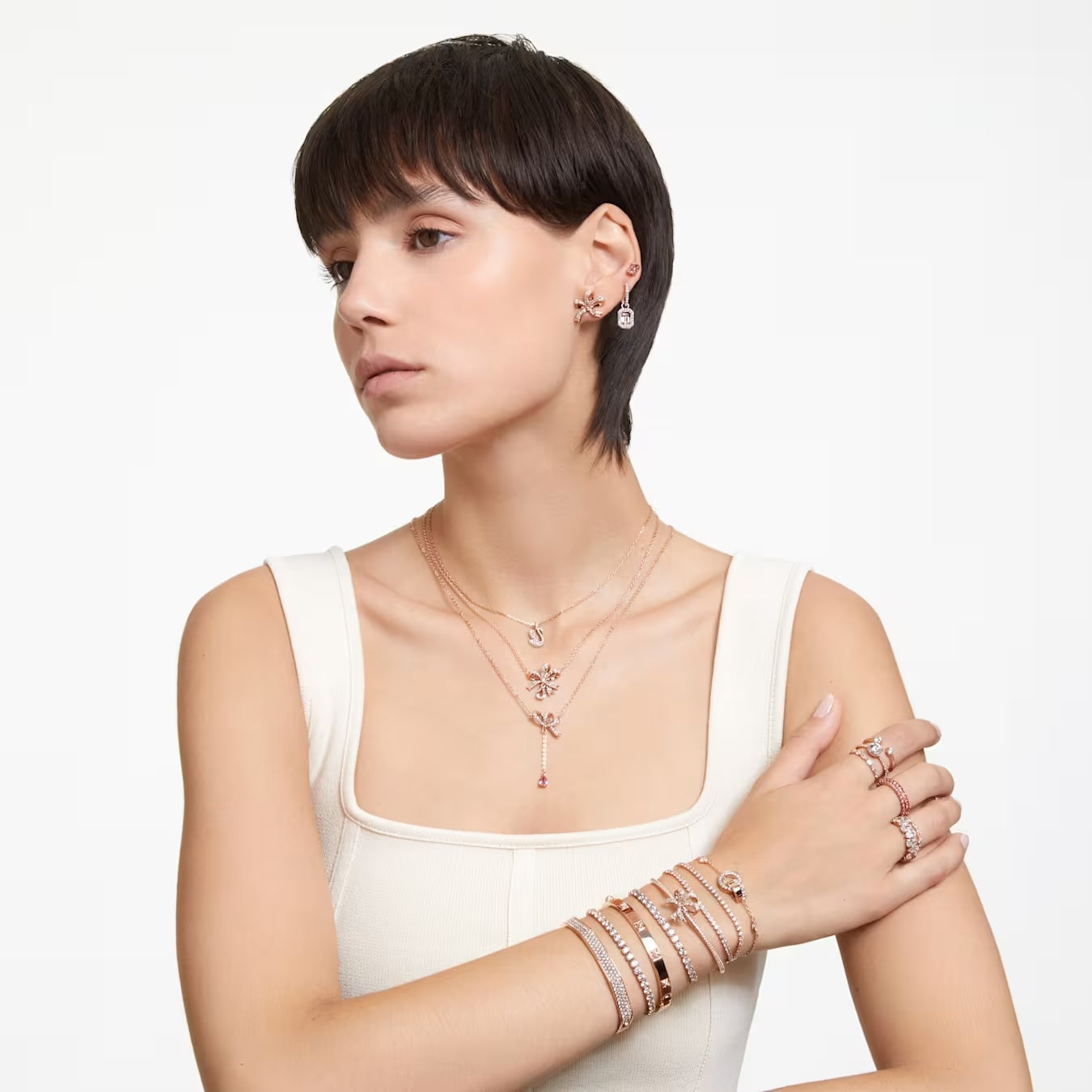 Volta stud earrings Bow, Small, White, Rose gold-tone plated 5647572