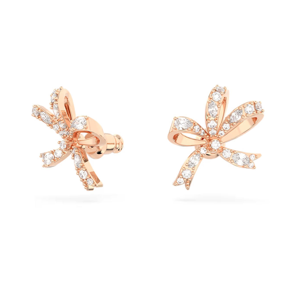 Volta stud earrings Bow, Small, White, Rose gold-tone plated 5647572