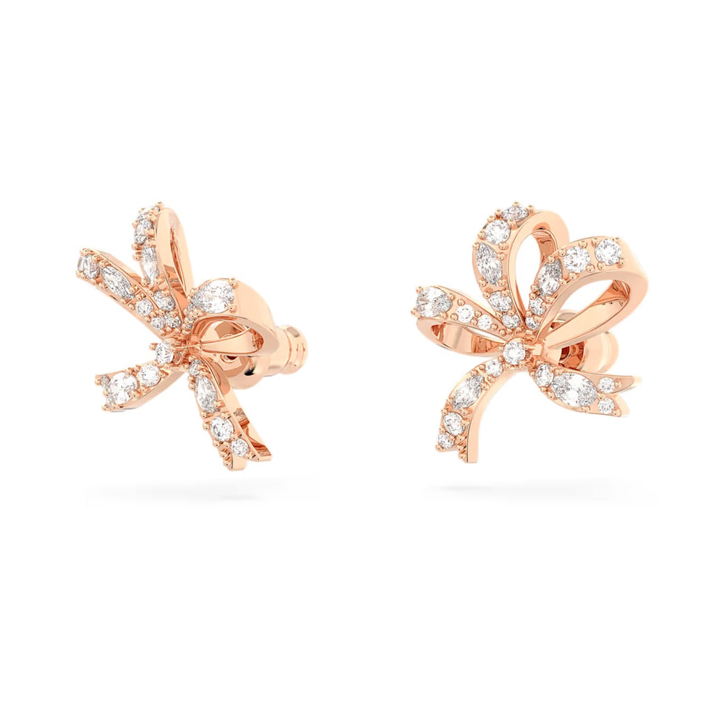 Volta stud earrings Bow, Small, White, Rose gold-tone plated 5647572