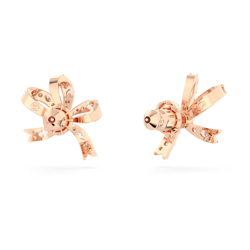 Volta stud earrings Bow, Small, White, Rose gold-tone plated 5647572