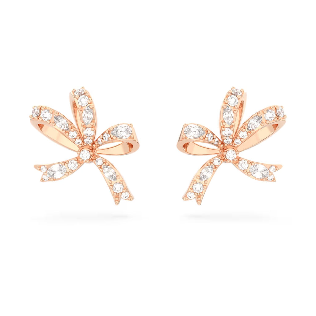 Volta stud earrings Bow, Small, White, Rose gold-tone plated 5647572