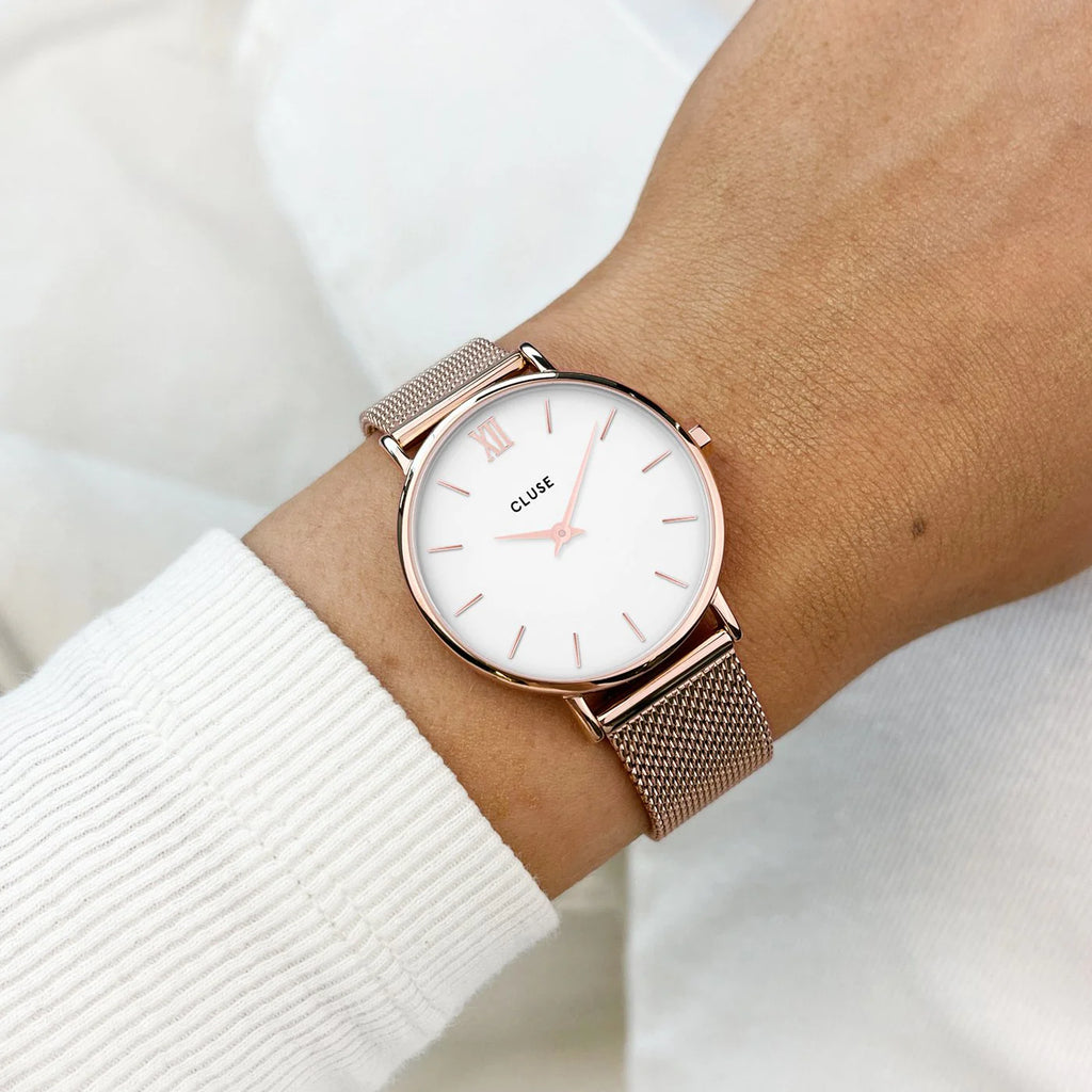 Cluse Minuit Mesh Rose gold/White CW0101203001