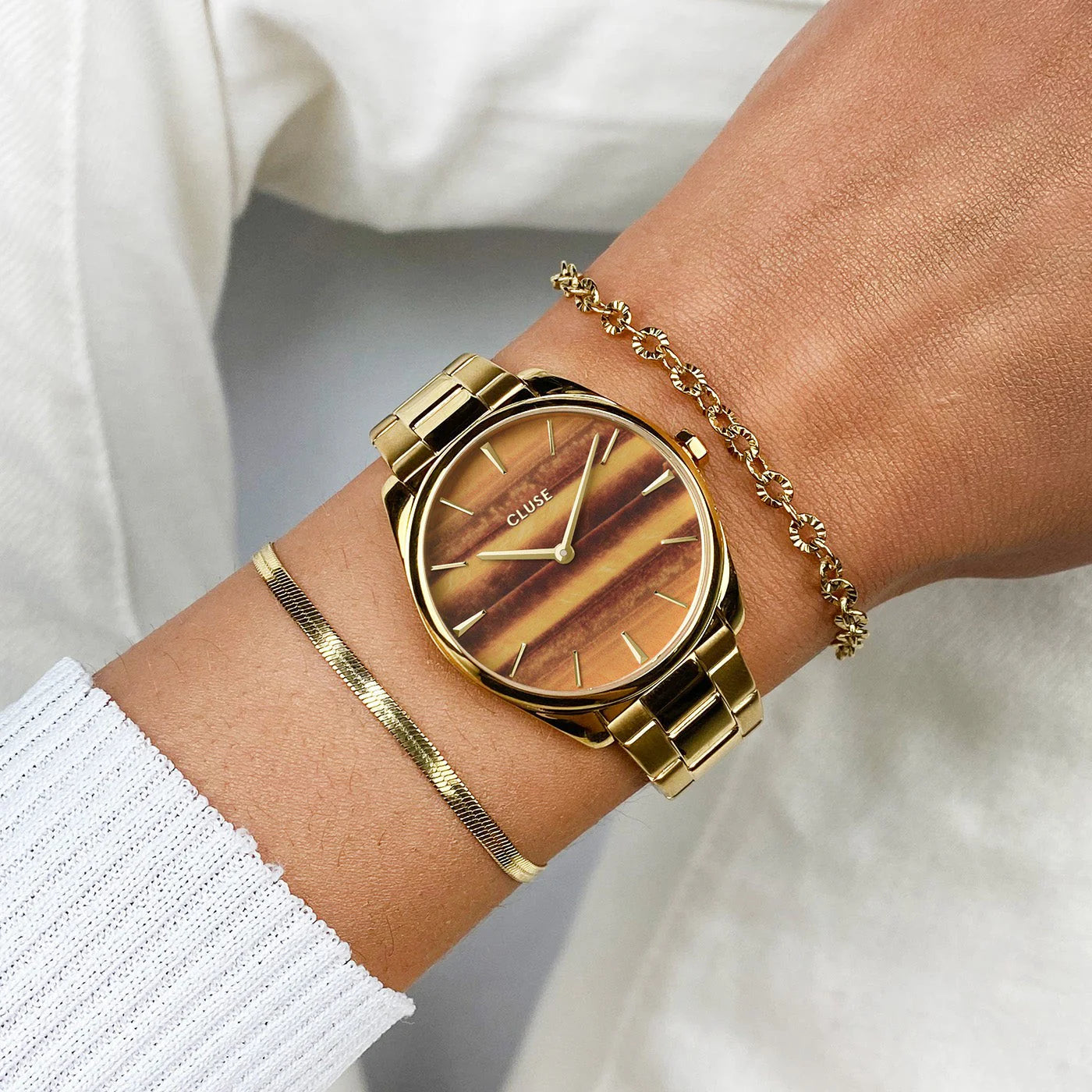 Cluse - Féroce Petite Watch Steel Tiger's Eye, Gold Colour CW11218