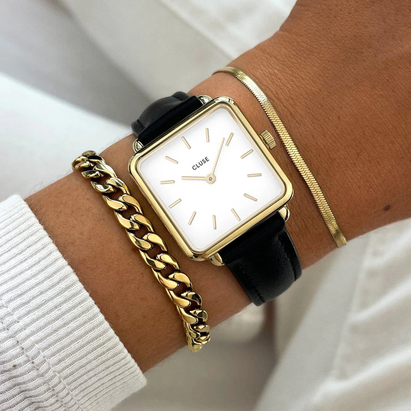 Cluse - Strap 16mm Leather Black, Gold colour CS12229