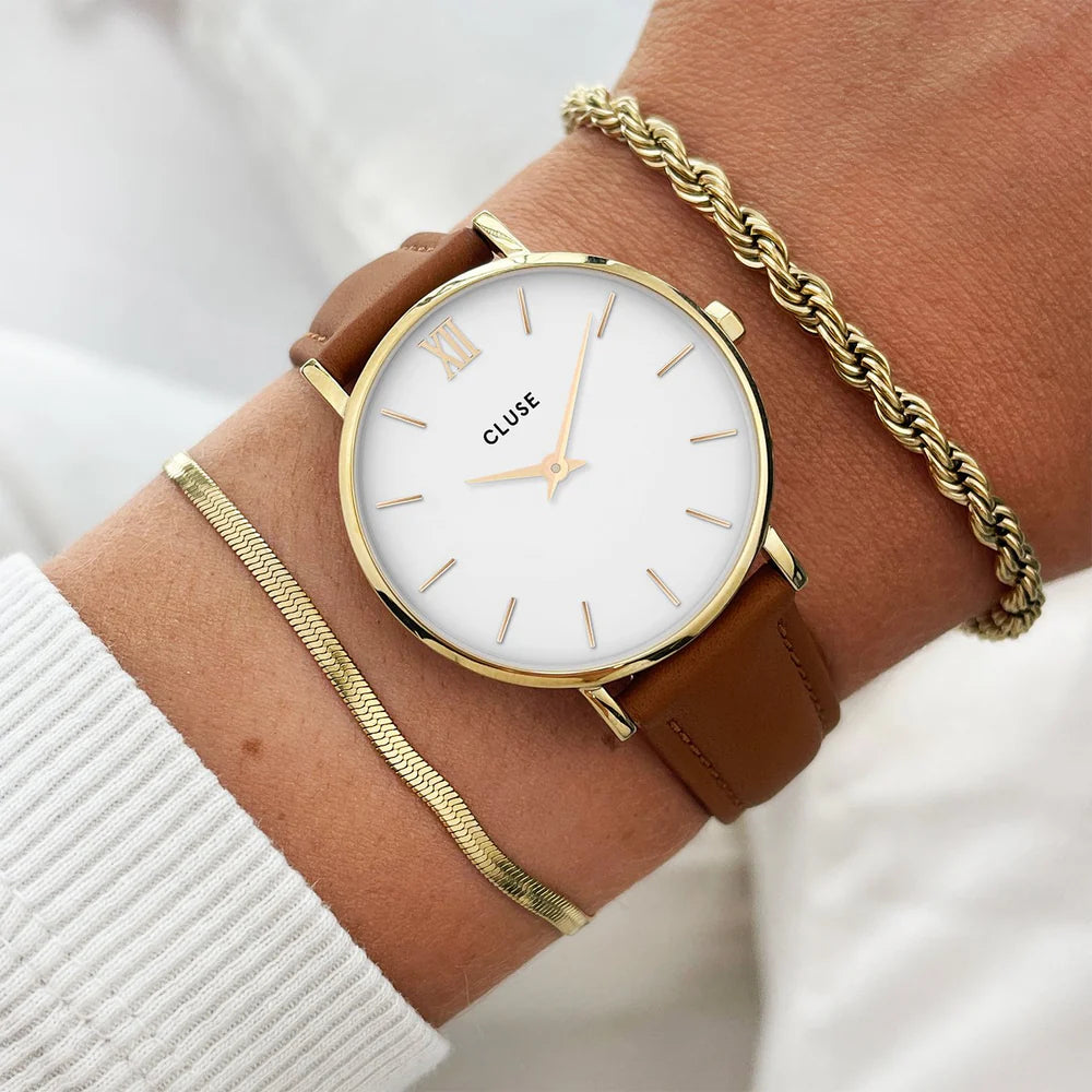 CLUSE Strap 18 mm Leather Caramel, Gold Colour CS12311