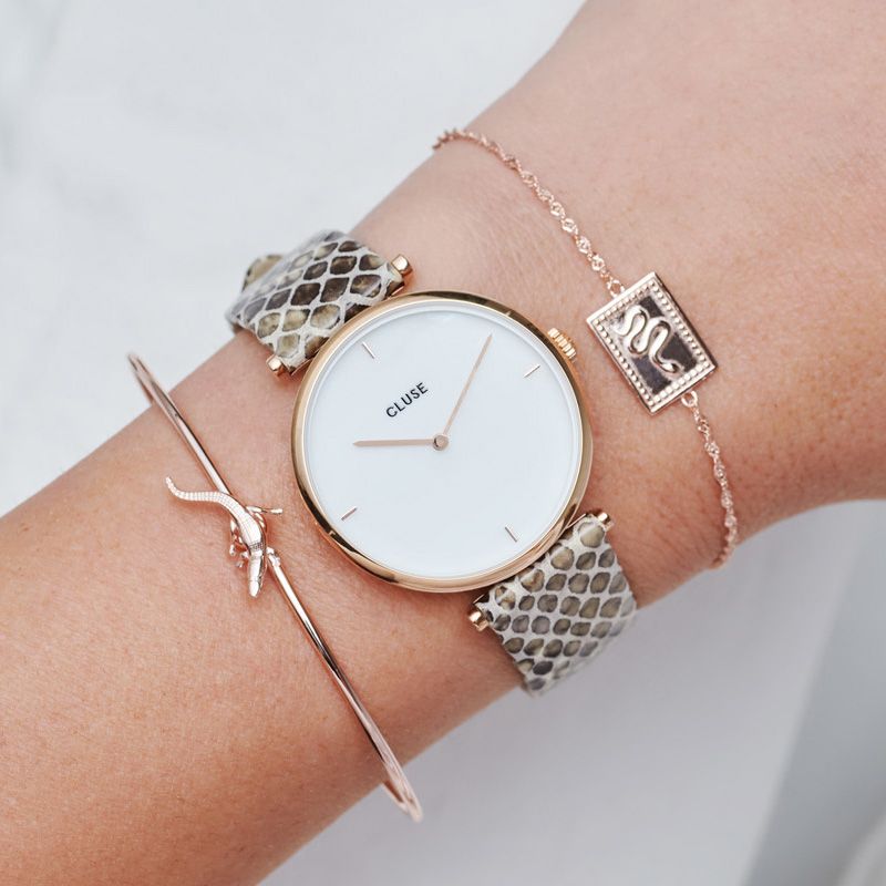 Cluse Triomphe Rose Gold White Pearl/Soft Almond Python band CL61007