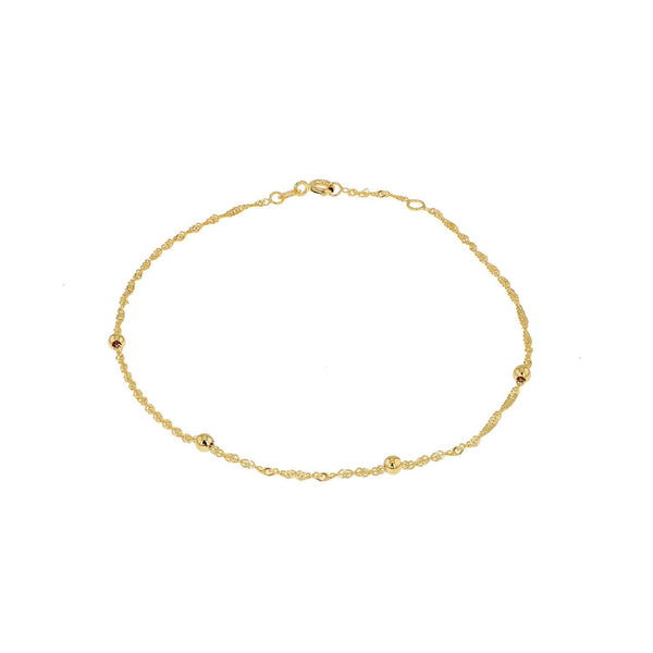 9K Yellow Gold 3mm Balls and Twist Curb Chain Adjustable Anklet 22.5cm-24cm